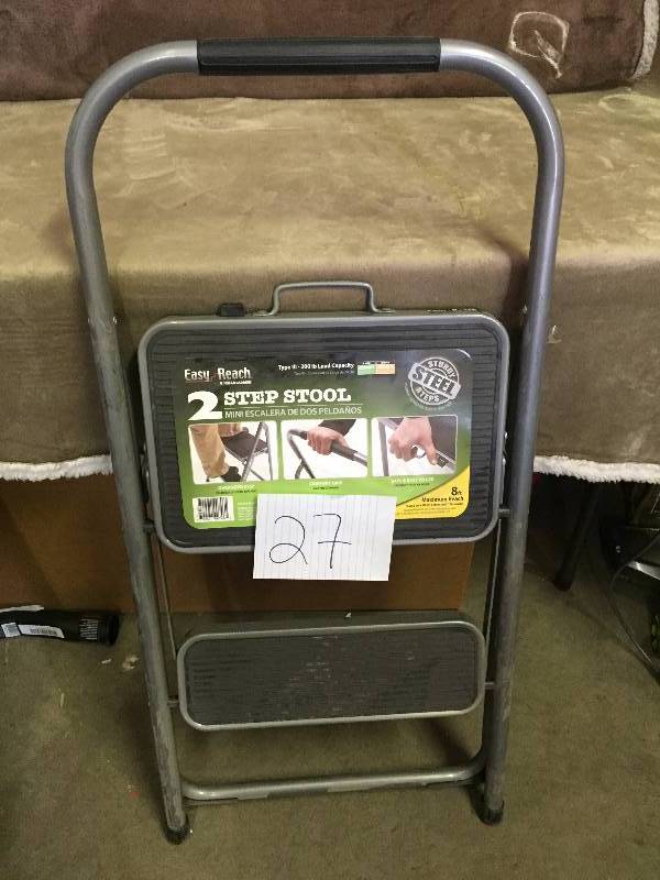 lot 27 image: Easy Reach 2-Step Steel High-Back Stool Ladder with Grip 200 lb. Load Capacity Type III Duty Rating