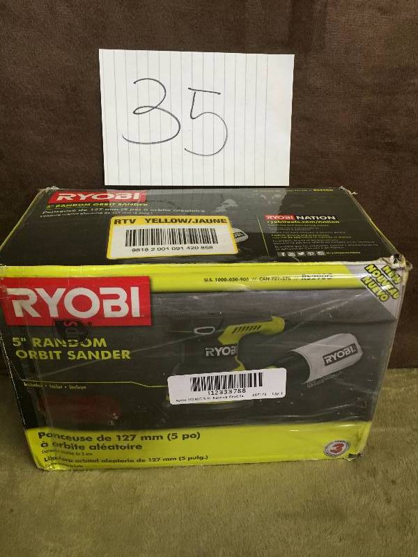 lot 35 image: Ryobi 2.6 Amp 5 in. Random Orbit Sander New