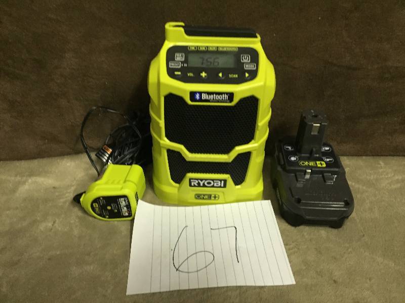 lot 67 image: Ryobi ONE 18-Volt Lithium-Ion Cordless Compact Radio Kit with Bluetooth Wireless Technology