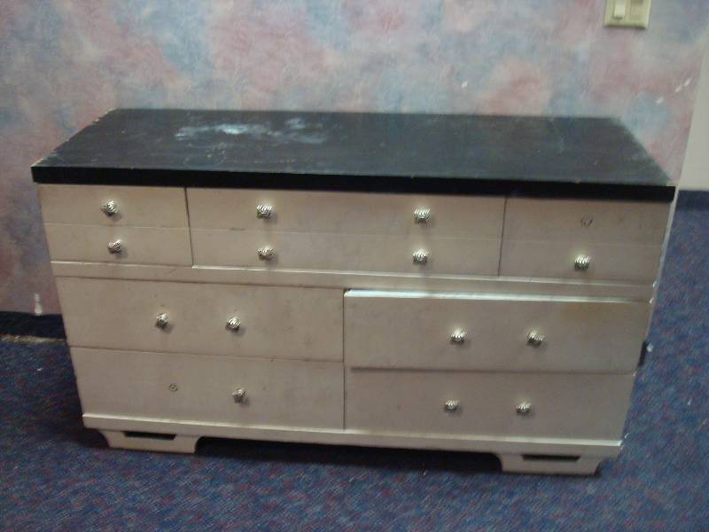 lot 6 image: Wood Dresser, Shows Wear, Loose Leg, Has Mirror, Not Original