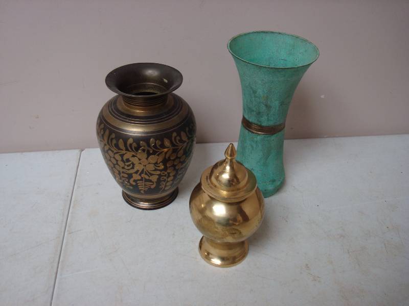 lot 54 image: Lot Of Three Brass Pots