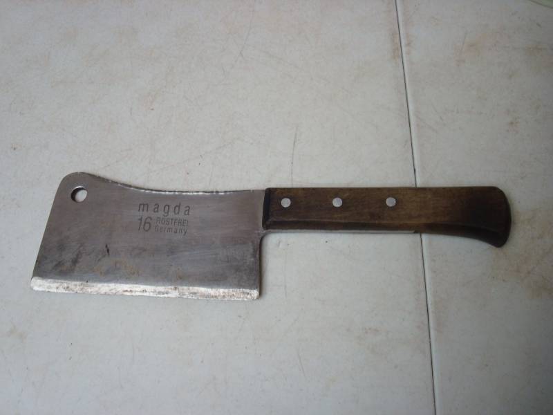 lot 58 image: German Meat Cleaver, Lots Of Wear, Name Etched In Metal