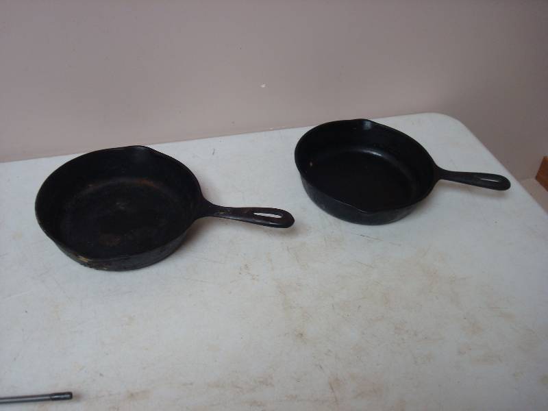 lot 69 image: Pair Of Small Cast Iron Pans, Show Some Wear