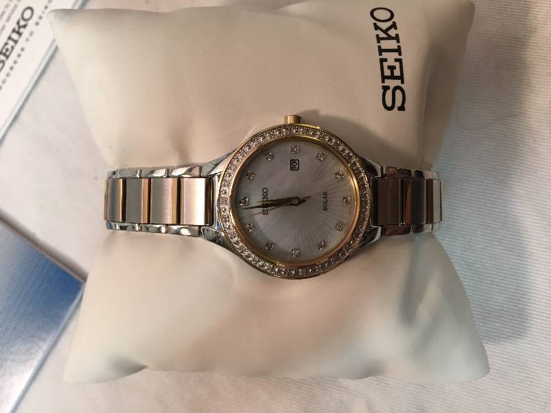 Seiko Ladies Solar Two-Tone Diamond Watch Retail $575