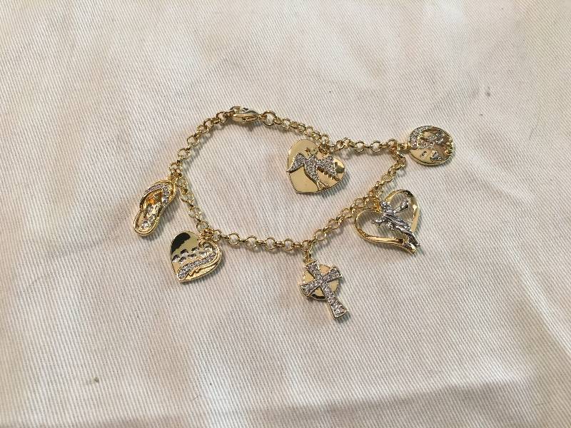Goldtone Footprints CZ Charm Bracelet