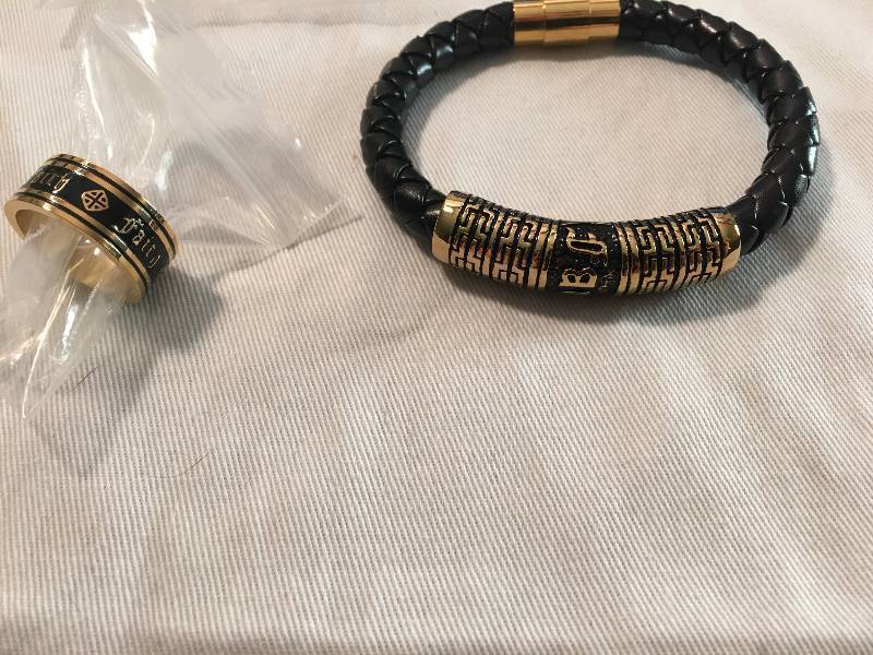 Sanctify Faith Mens Goldtone Stainless Steel Bangle Bracelet & Ring Size 9