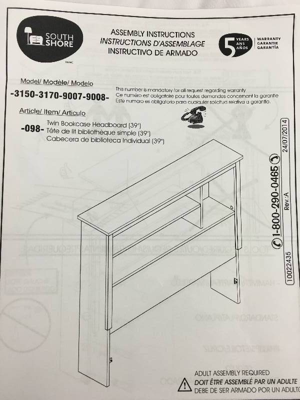 South Shore Vito Twin Bookcase Headboard - white retail $189
