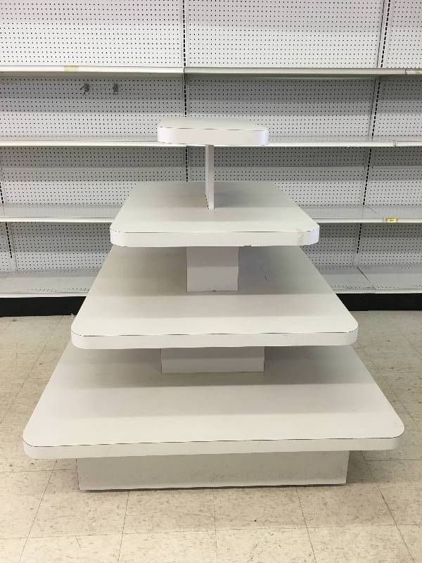 gray multi tier display shelf