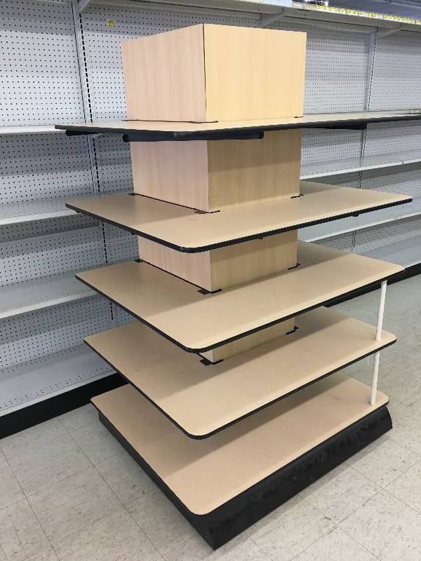 tan multi tier display shelf
