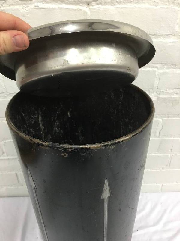 antique garbage can and ashtray