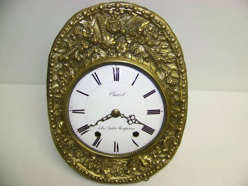 lot 9 image: French Morbier, Wall Hanging Clock with Crank, Weights and Ornate, Brass Pendulum