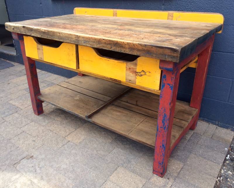 lot 5 image: Salvaged Industrial Two Drawer Designer Table  Sideboard