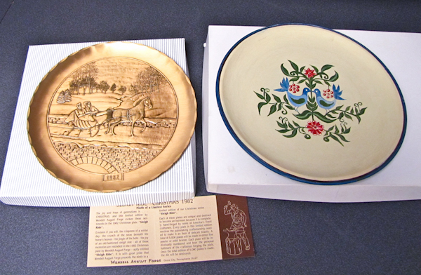 Handpainted German wooden plate and solid Bronze plate