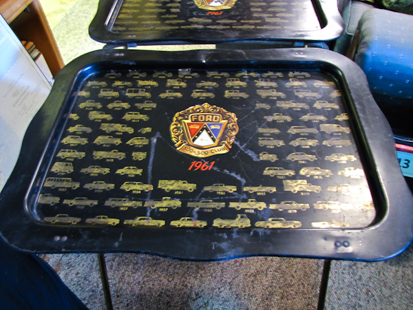 Two 1961 Ford TV dinner trays with stands