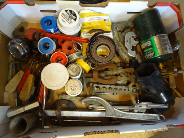 Box full of misc plumbing tools