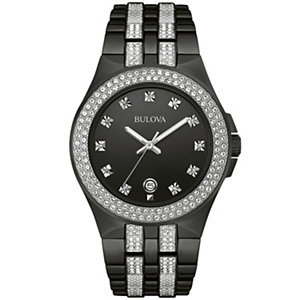 lot 5 image: Bulova Mens Black Crystal Watch