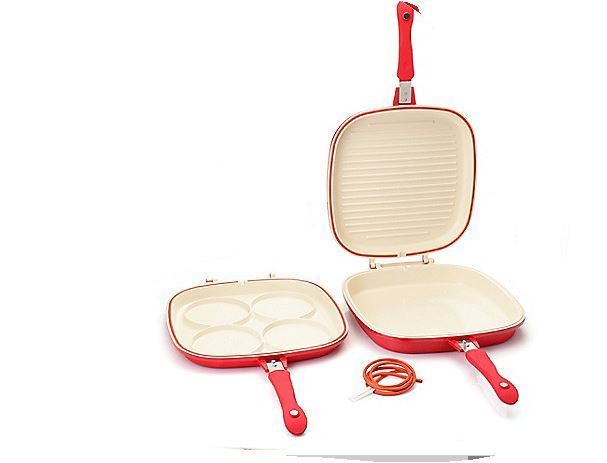lot 55 image: Cooks Companion Cast Aluminum Ceramic Nonstick Low Pressure Triple Flip Pan- Copper