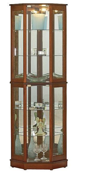 lot 48 image: alcove 5-Sided Corner Curio Cabinet - Walnut