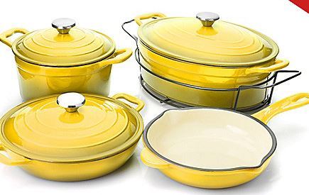 14pcs Yellow color casting aluminum cookware sets with white