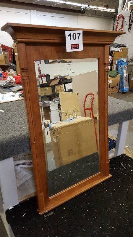 lot 107 image: Wall mount Dk Oak Mirror