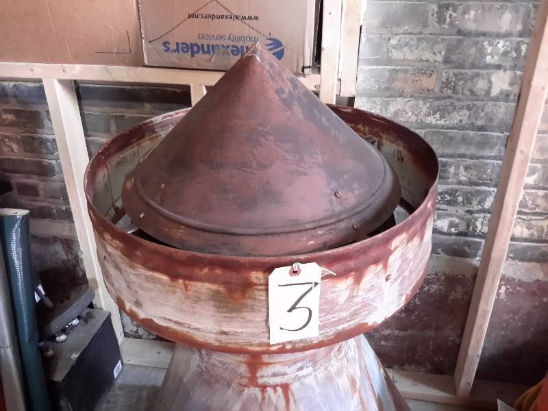 lot 3 image: Old Fashion Metal Barn Cupola.  50 in h x 32in x 32in base