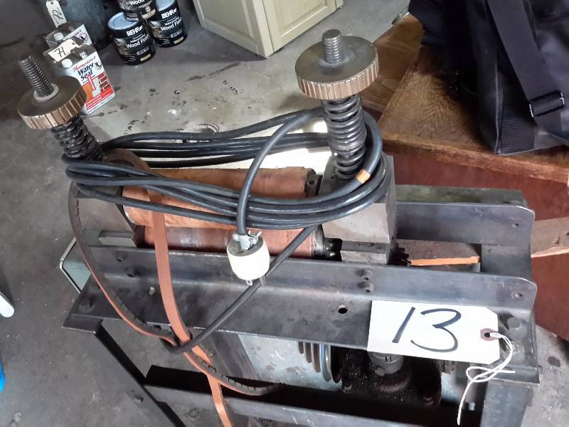 lot 13 image: Some type of Leather rolling machine.. Came from a leather shop.  Motors work, but needs belt