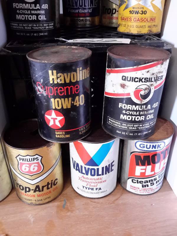 lot 42 image: Mis. Oils an Automotive liquids.. Most cans full
