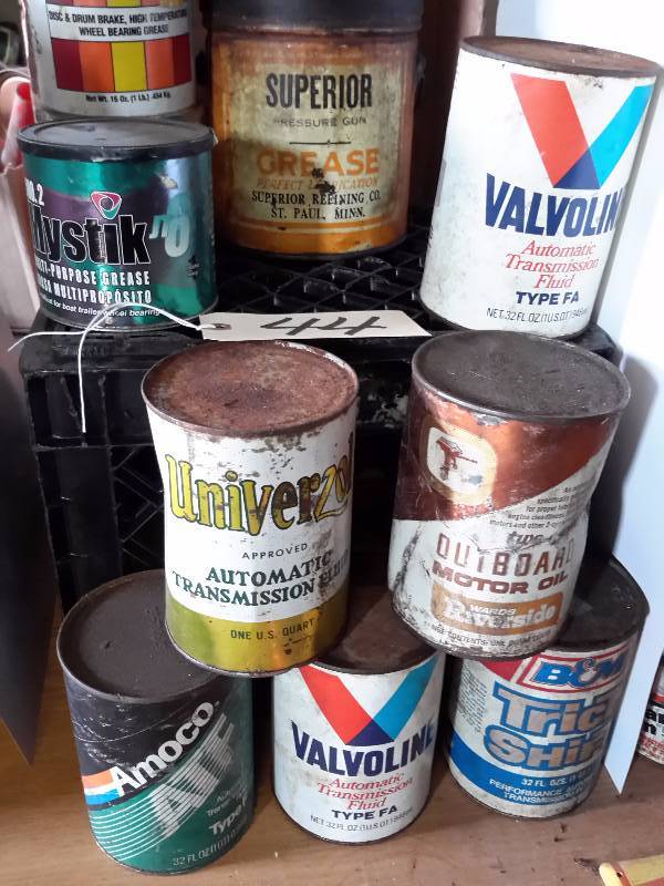 lot 44 image: Misc. Oils and Automotive Liquids.. Most cans full