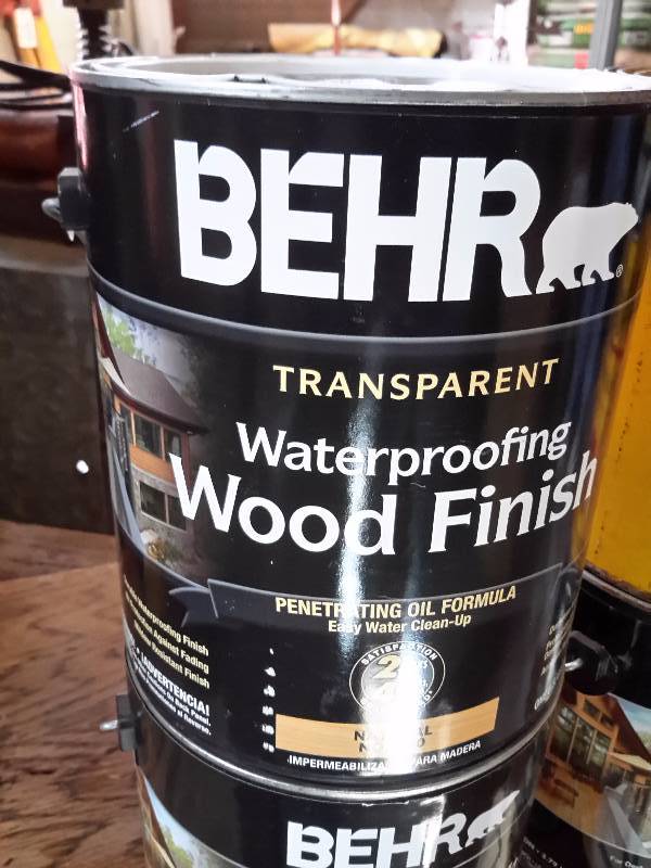 lot 70 image: Full Gallon of Behr. Water proof wood finish, Min Wax Golden Oak, 12 full
