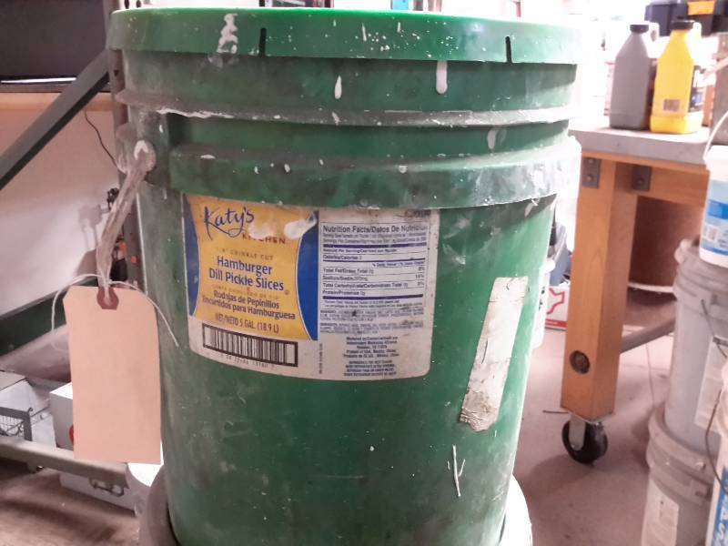 lot 75 image: 3, 5 Gallon pails of Interior, White Latex paint.. Open but full