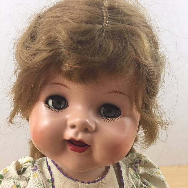 VINTAGE 1950s IDEAL 22 HARD PLASTIC FLIRTY EYE SAUCY WALKER DOLL IN ORIGINAL DRESS MOVING EYES LEFT RIGHT CLOSES Marked Ideal Doll Head & Torso - She Does Not Work, Red Marker Inside Legs, On Hand & When Her Arms Move They Fall Off