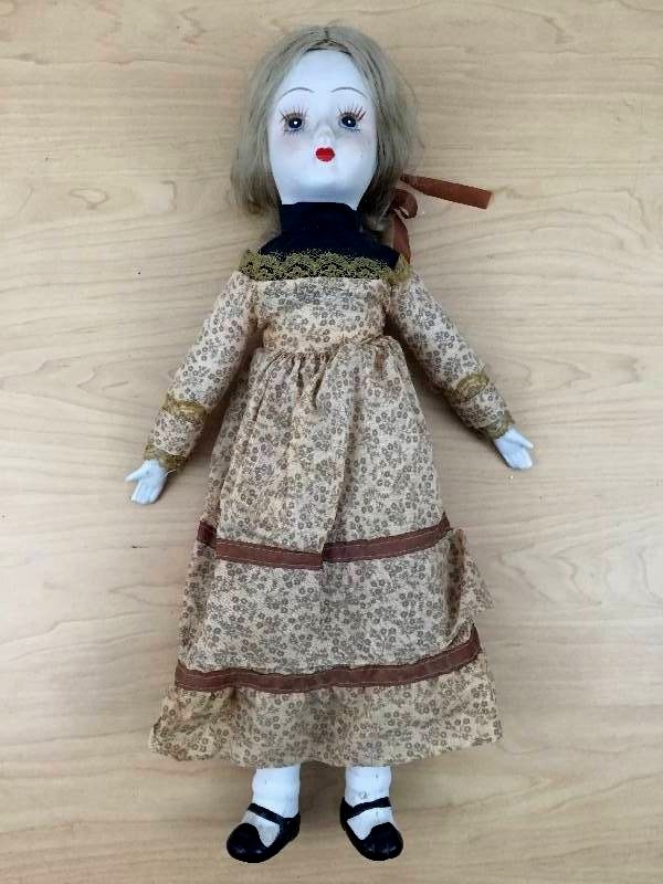 We Call Her THE CREEPY OLD Porcelain Doll Shes Quite Lovely Though Hand Painted Eyes & Eyelashes Painted Porcelain Shoes For Feet - I Am Sure Some Little Girl Cherished Her As She Is In Super Condition From A West Suburban Estate
