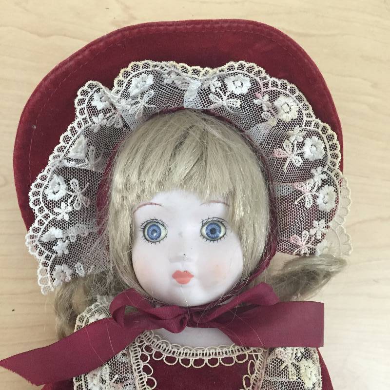 Lovely Antique 18 Porcelain Doll With Unusual Blue Eyes Porcelain Head Neck Partial Shoulder Forearms Hands Mid Calves Ankles Feet Cool Leather Boots - Dress & Undergarments Have Stains -  From a West Suburban Estate