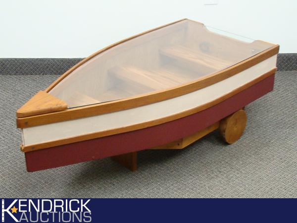Charming Solid Wood Glass Top Curio Style Boat Coffee Table