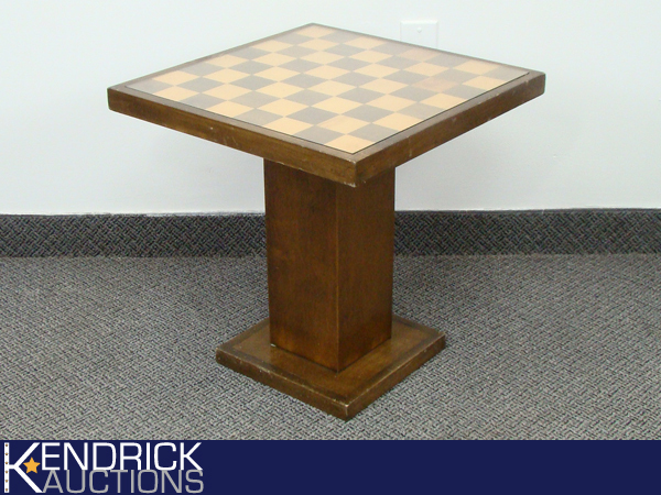 Vintage Solid Wood ChessChecker Board Table with Glass Top
