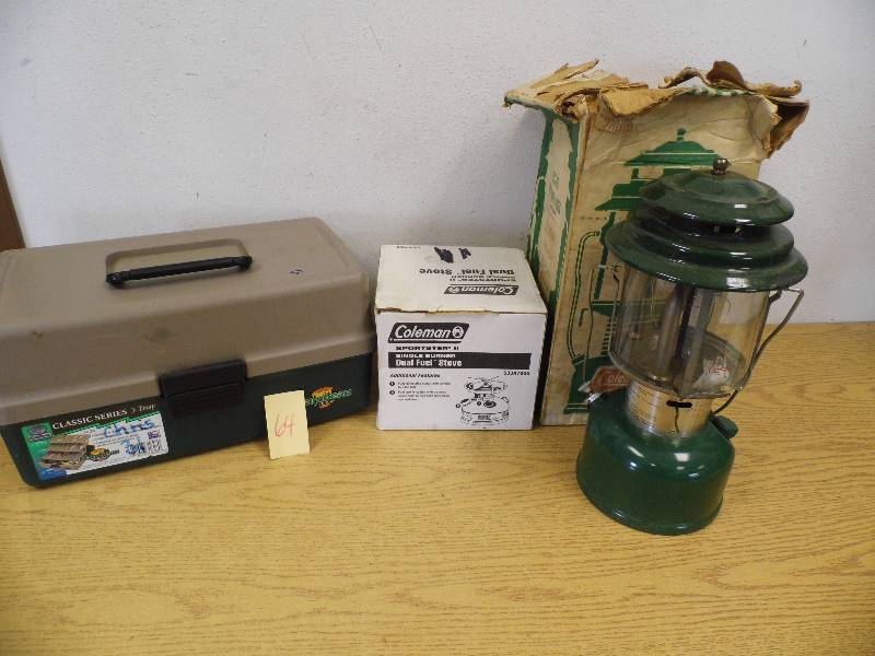lot 64 image: Coleman Lantern, Stove, Tackle Box