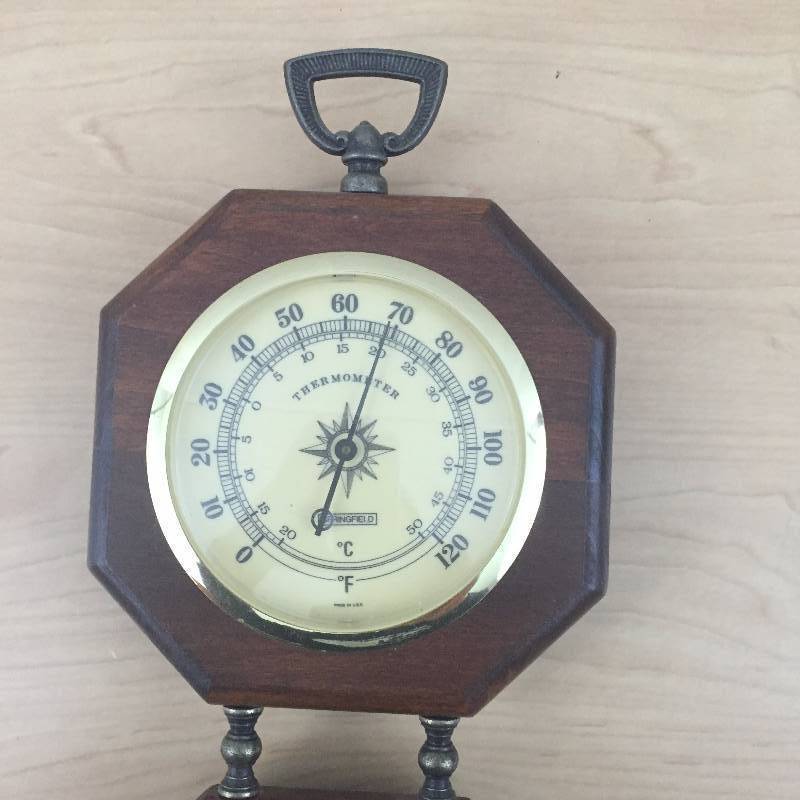 Mid Century Vintage Weather Station Springfield Thermometer, Barometer & Humidity Weather Unit Brass & Composite