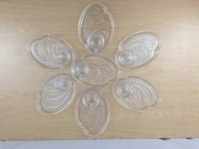 Vintage 1950s Federal Glass Snack Set Homestead Wheat 7 Plates 7 Cups Luncheon Set - Excellent - #1
