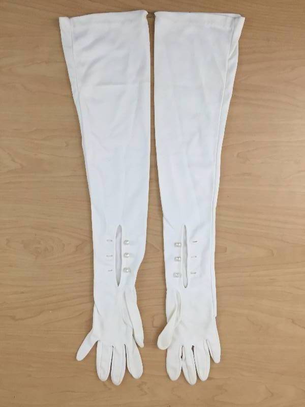 Vintage Hollywood Glam Starlet Wear Right 22 Opera Gloves Size 6.5 Made in West Germany 100% Nylon With Pearls Prom Wedding Bride