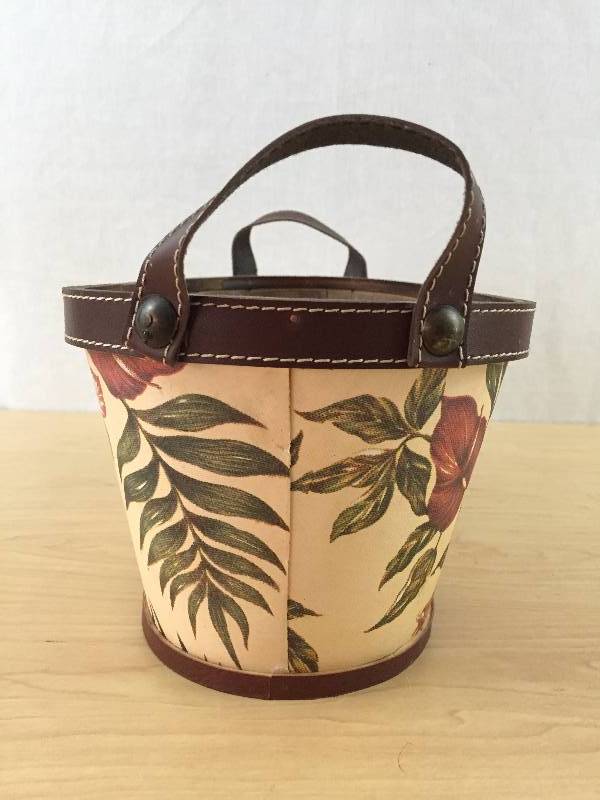 Decorative Leather & Wood Floral Oval Basket