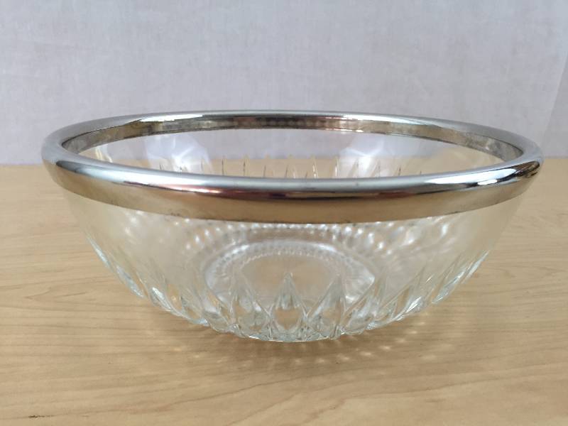 Vintage Silverplated Rim & Ornate Pressed Glass Bowl - Excellent
