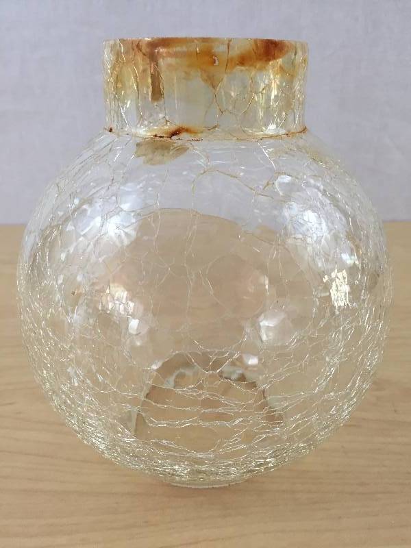 Vintage Crackle Glass Globe Hurricane Oil Lamp Shade - Excellent - Stains at base