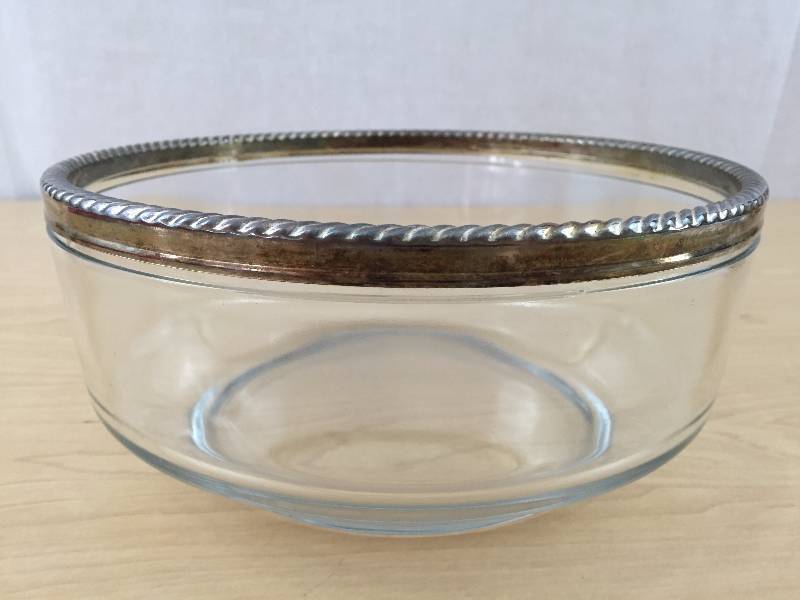 Vintage Italian Silver Rim Large Glass Serving Salad Fruit Bowl - Needs Polishing