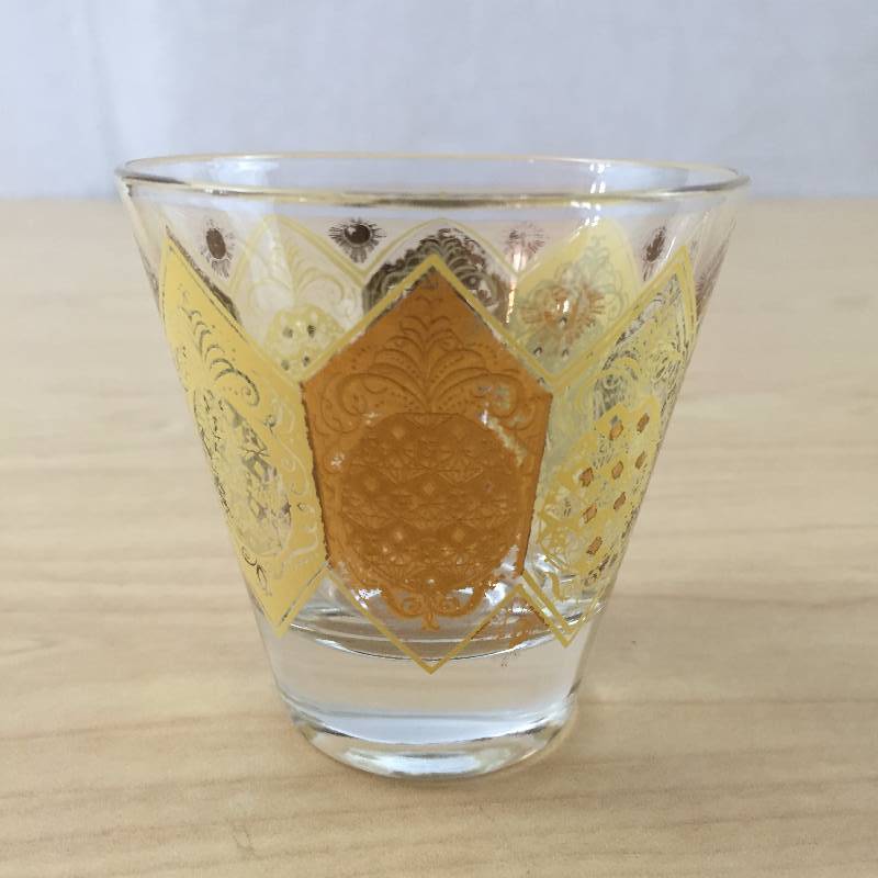 3 Mid Century Modern Gold & Glass Shot Glasses