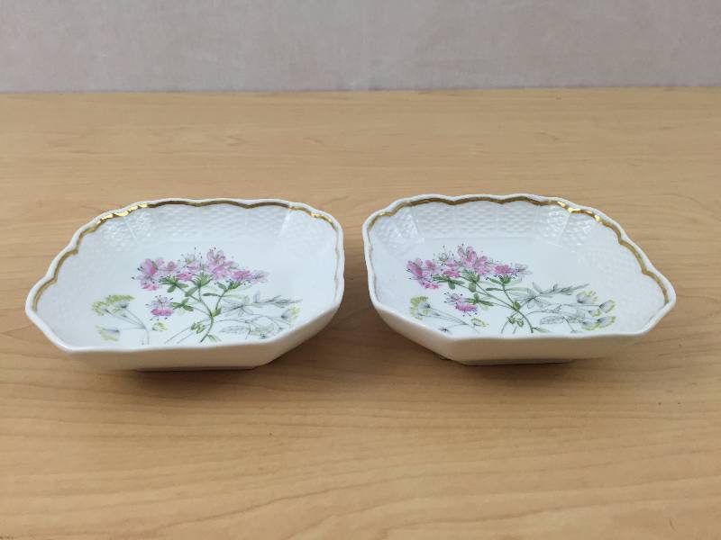 2 Vintage RICHARD GINORI Made in Italy PRIMAVERA 6 18 SQUARE Floral BON BON SERVING DISH BOWL GOLD & FLORAL