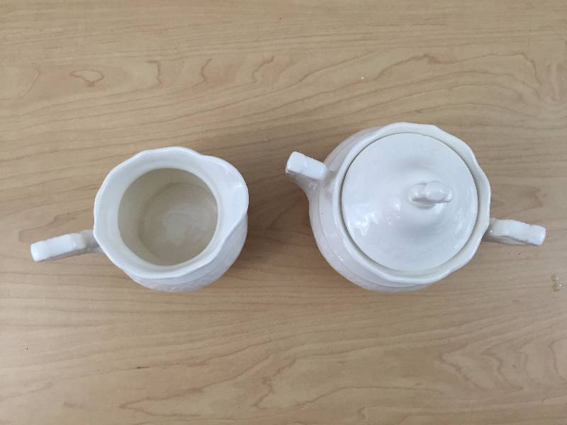 Antique Lovely Cream On Cream Ceramic Creamer & Sugar Bowls - No Chips