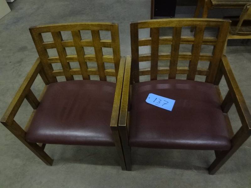 Pair of WoodMaroon Mission Style Chairs
