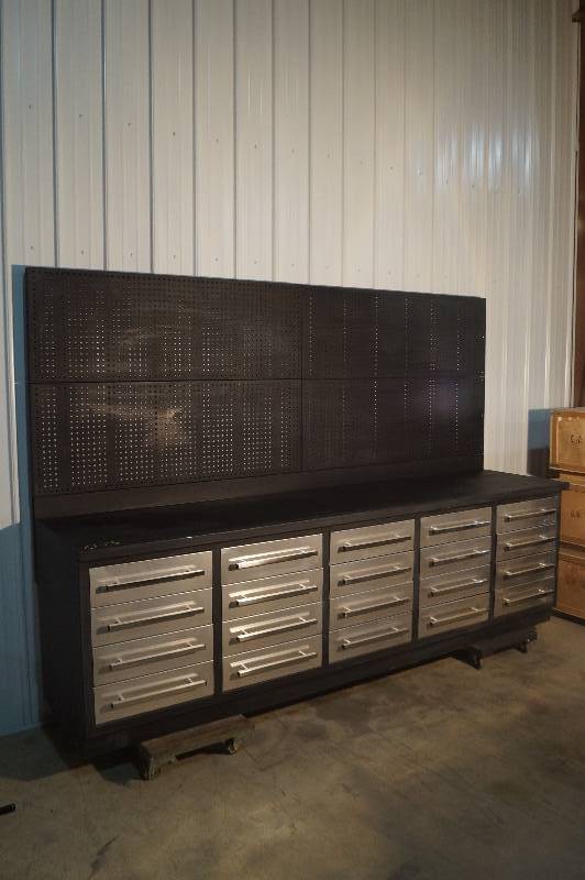 Stainless Steel 20 drawer workbench, 112 34w x 36h x 27 34d