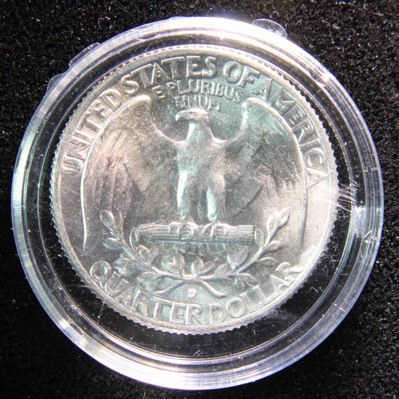 1964 D WASHINGTON SILVER QUARTER BU UNC IN AIRTITE HOLDER