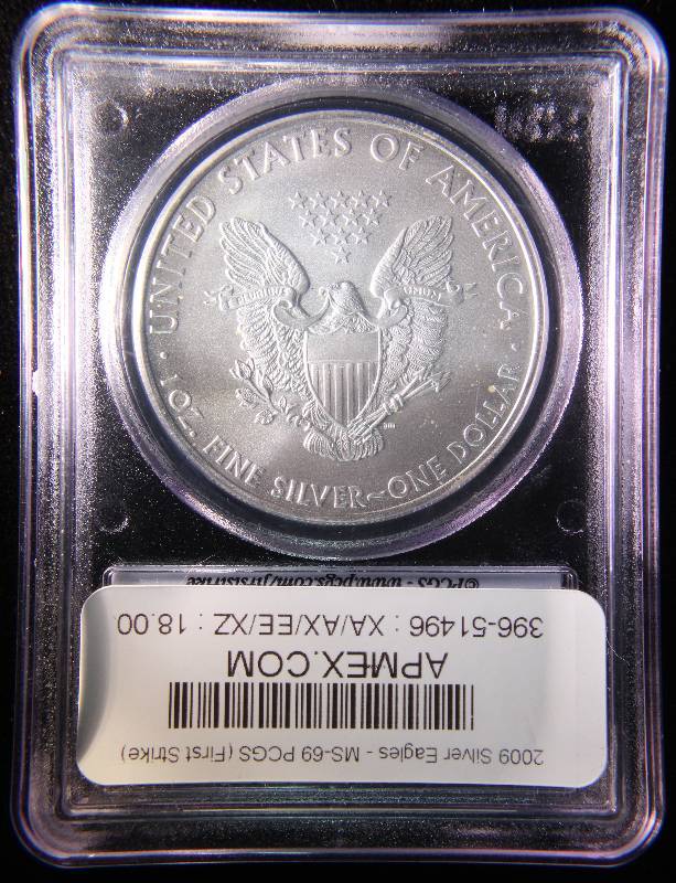 2009 AMERICAN SILVER EAGLE .999 FINE SILVER 1 TROY Oz. PCGS MS69 FIRST STRIKE